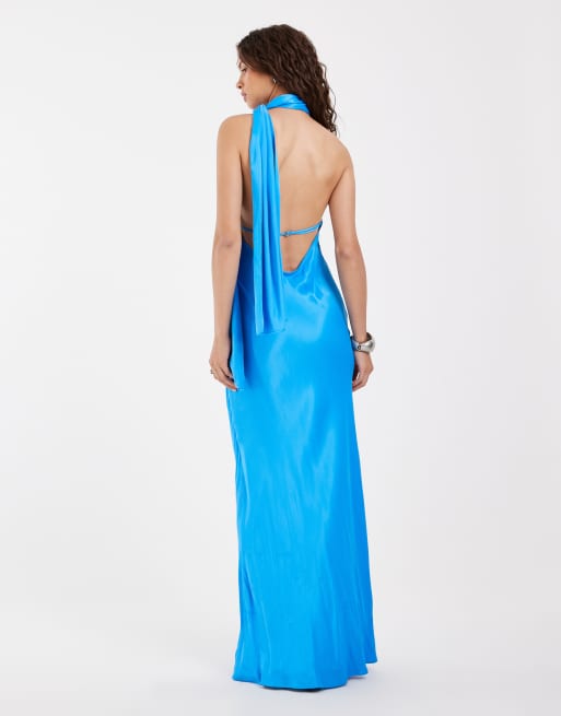 ASOS DESIGN satijnen jurk met sjaalkraag en maxi-lengte in aqua, 4 van 4