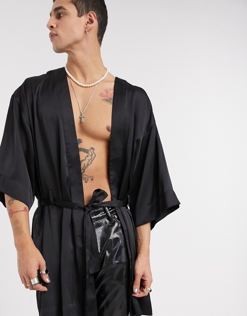 ASOS DESIGN - Satijnen kimono in zwart
