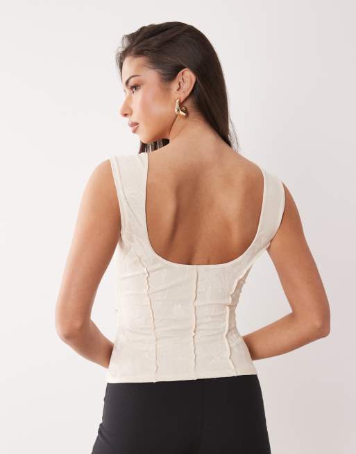 ASOS DESIGN - Satijnen korset top met vierkante hals in ivoorwit, 4 van 4