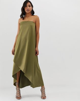 ASOS DESIGN - Satijnen lange bandeau-jurk-Groen