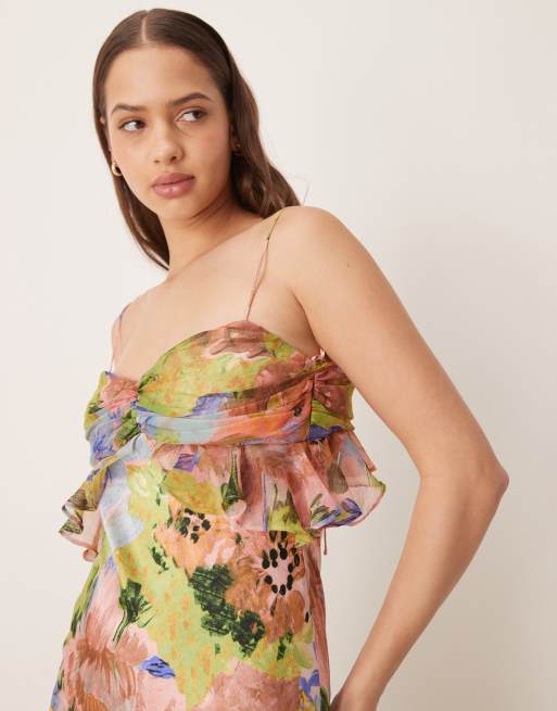 ASOS DESIGN - Satijnen maxi cami-jurk met buste van chiffon in bloemenprint, 4 van 4