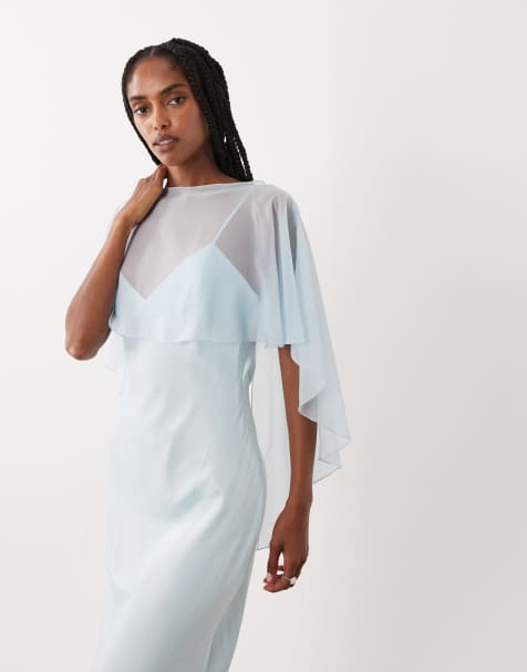 ASOS DESIGN - Satijnen maxi jurk met cape-laagje in lichtblauw - view 1