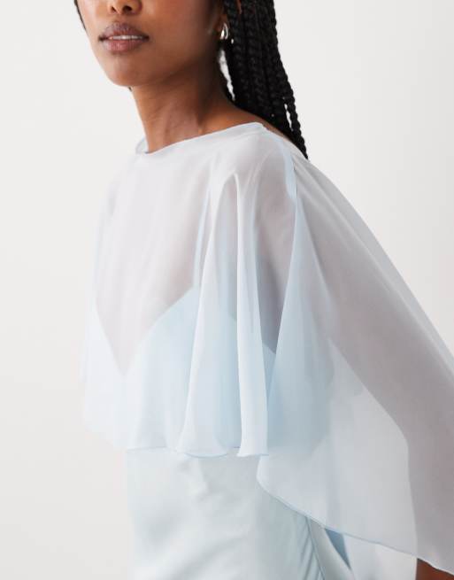 ASOS DESIGN - Satijnen maxi jurk met cape-laagje in lichtblauw, 3 van 4