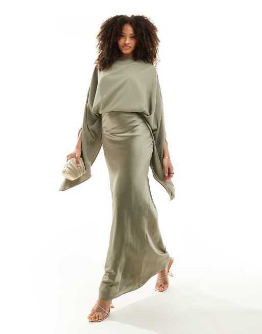 ASOS DESIGN - Satijnen maxi jurk met chiffon bovenlaag in groen