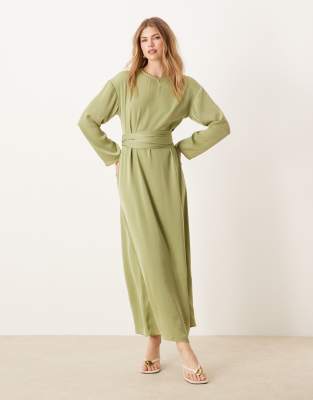 Elegante Satijnen Jurk Met Hoge Hals Donkergroen main image 0
