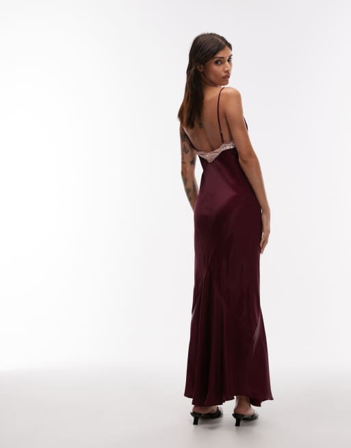 ASOS DESIGN - Satijnen maxi-jurk met kanten rand in pruimenpaars, 4 van 4