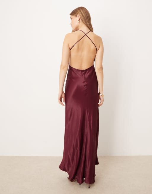 ASOS DESIGN - Satijnen maxi-jurk met naaddetail in paars, 2 van 4