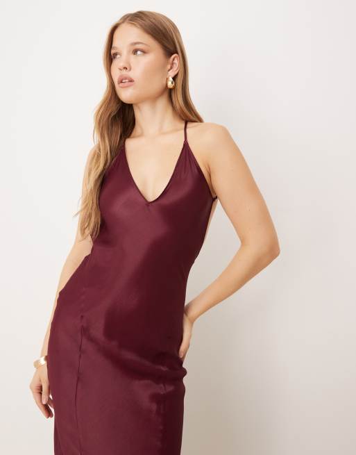 ASOS DESIGN - Satijnen maxi-jurk met naaddetail in paars, 3 van 4