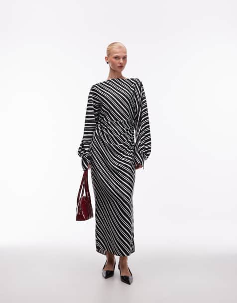 ASOS DESIGN - Satijnen maxi-jurk met vleermuismouwen en krijtstreep - view 1
