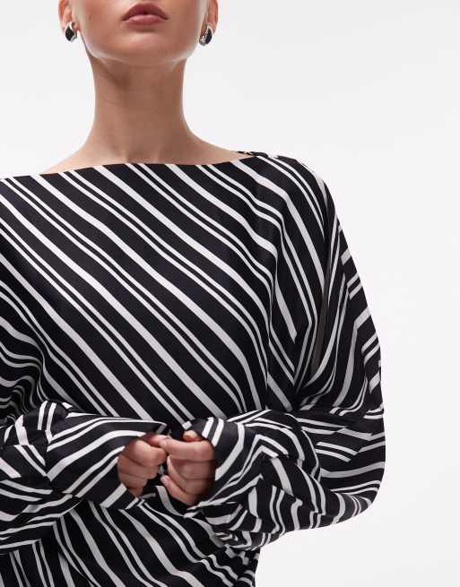 ASOS DESIGN - Satijnen maxi-jurk met vleermuismouwen en krijtstreep, 2 van 4