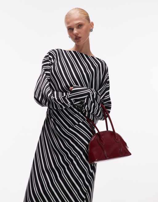 ASOS DESIGN - Satijnen maxi-jurk met vleermuismouwen en krijtstreep, 4 van 4