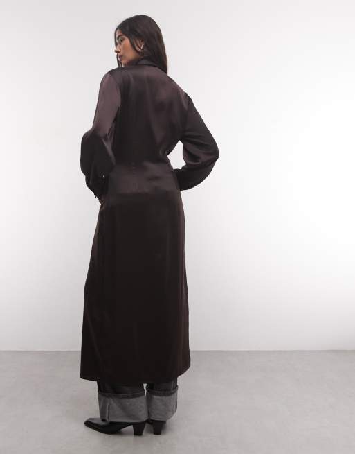 ASOS DESIGN satijnen maxi-overhemd in donkerbruin, 4 van 4