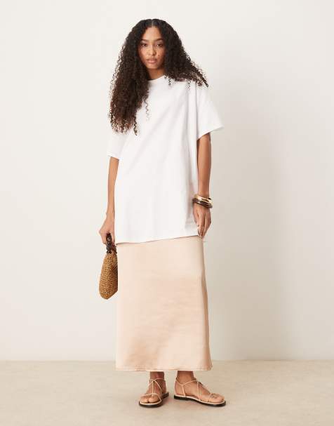 ASOS DESIGN - Satijnen midi cami-jurk met oversized T-shirt-bovenlaag in wit - view 1
