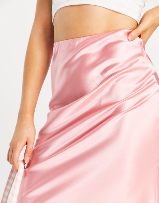 ASOS DESIGN - Satijnen midi sliprok met ongelijke zoom in roze, 3 van 4
