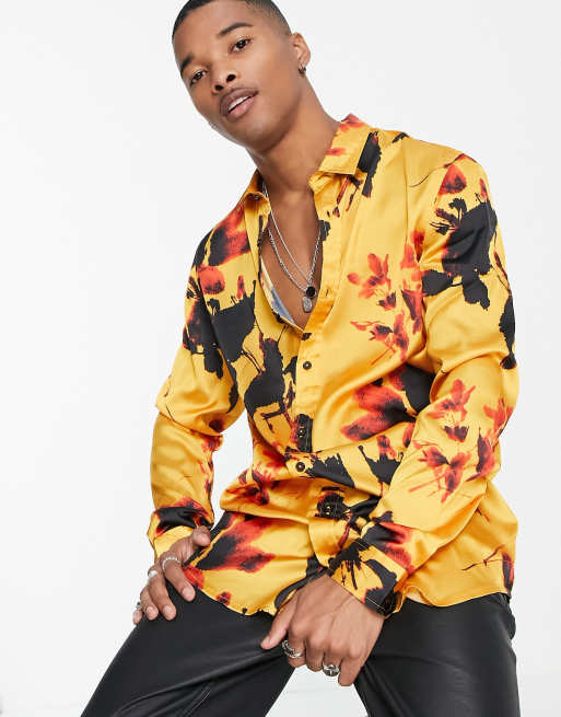 ASOS DESIGN - Satijnen overhemd met lange pasvorm en bloemenprint