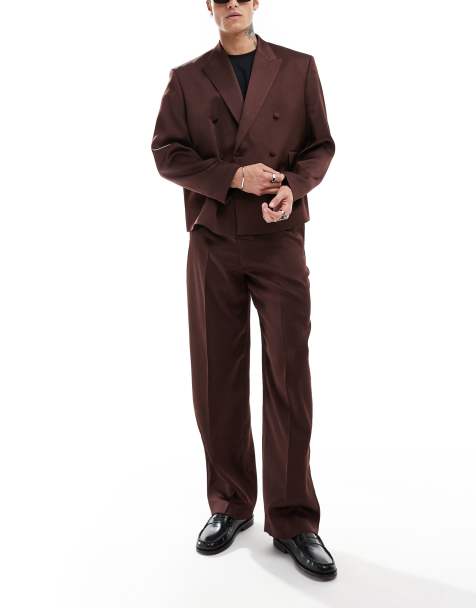 ASOS DESIGN - Satijnen pantalon met wijde pijpen in bruin - view 1