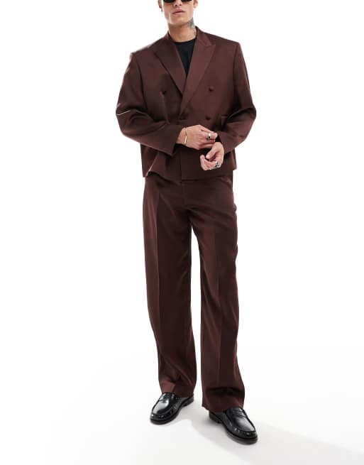  ASOS DESIGN - Satijnen pantalon met wijde pijpen in bruin