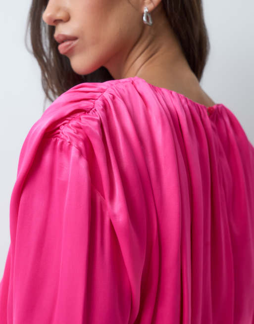 ASOS DESIGN satijnen pofblouse met lange mouwen in framboos, 3 van 5