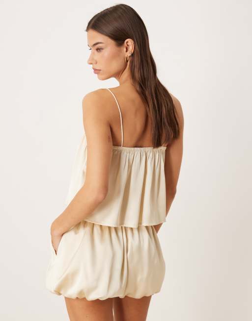 ASOS DESIGN - Satijnen pyjamabroekje met pofzoom in ivoorwit, 3 van 4
