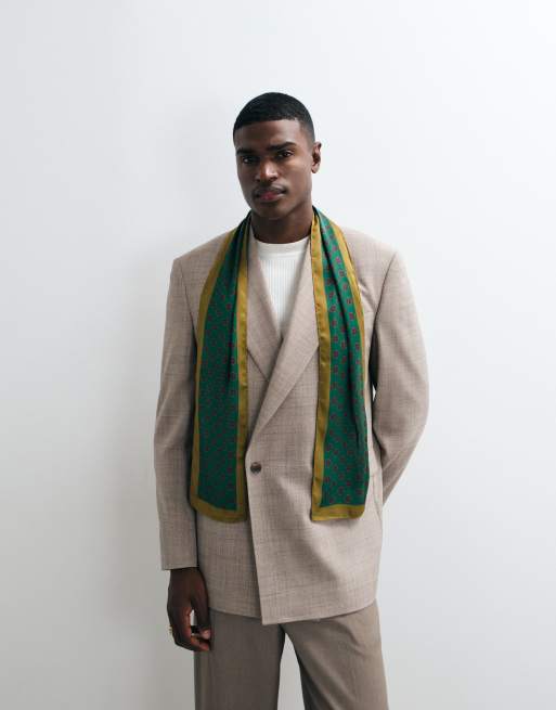 ASOS DESIGN - Satijnen smokingsjaal met vintage print in groen