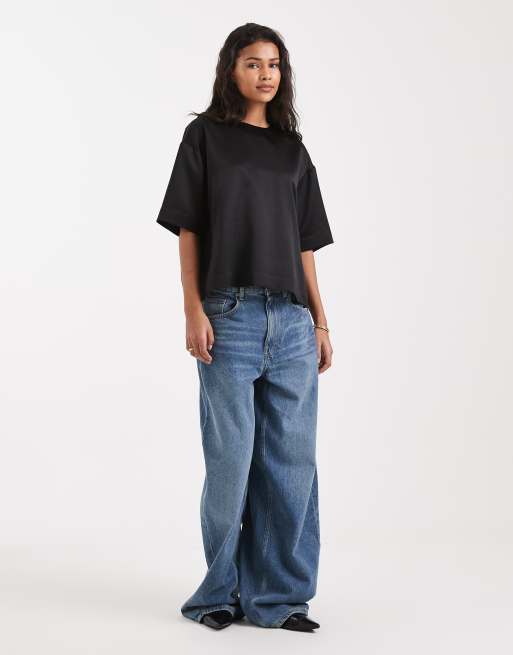 ASOS DESIGN - Satijnen T-shirt in zwart, 3 van 4
