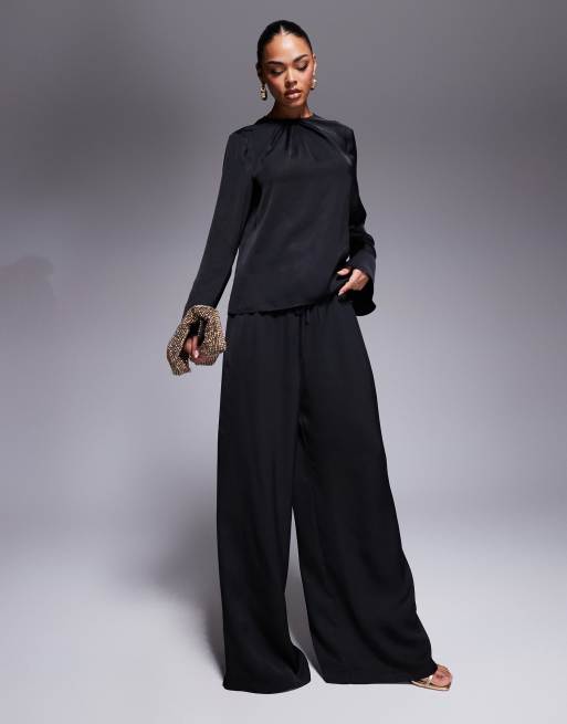 ASOS DESIGN - Satijnen top met lange mouwen in zwart, deel van co-ord set, 4 van 4