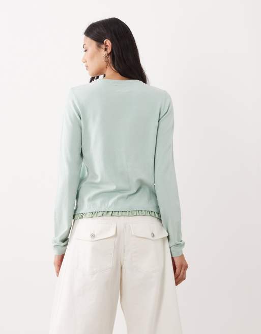 ASOS DESIGN - Satijnen vest met ruches aan de zoom in saliegroen, 4 van 4