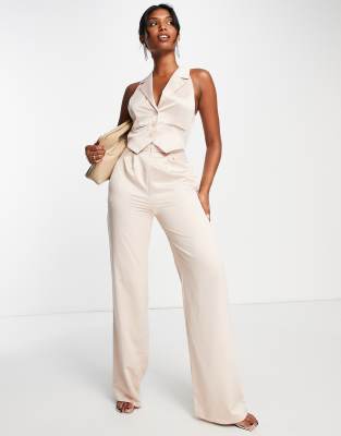 ASOS DESIGN satin 2 in 1 tailored jumpsuit blush Sale