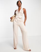 Miss Selfridge satin long sleeve wrap jumpsuit in pink