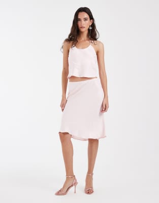 Asos Design Satin 90s Length Slip Skirt In Pink