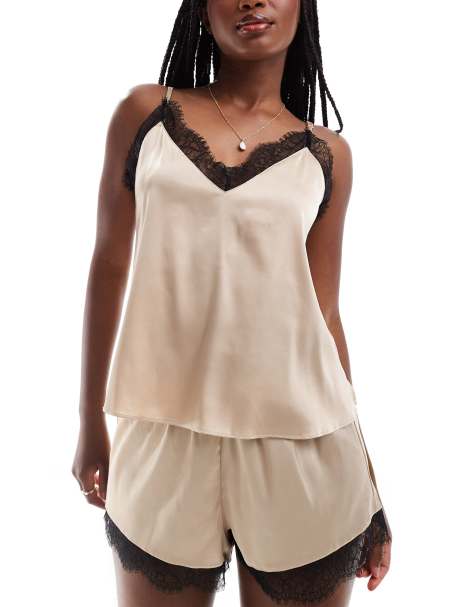 ASOS DESIGN satin and lace cami and shorts set in pink - view 1