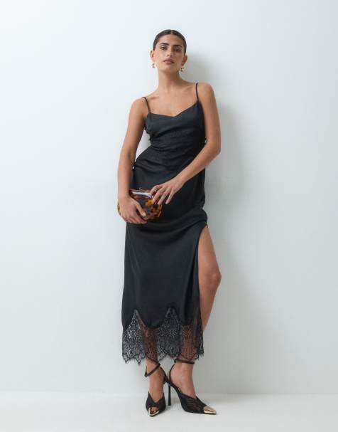 ASOS DESIGN satin and lace cami maxi dress in black