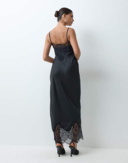 ASOS DESIGN satin and lace cami maxi dress in black, 3 of 5