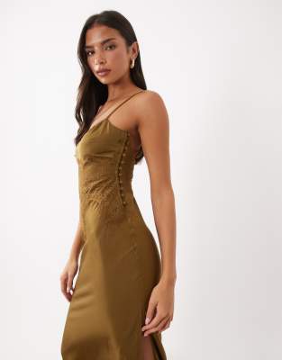 Asos Design Satin And Lace Cami Maxi Dress In Green