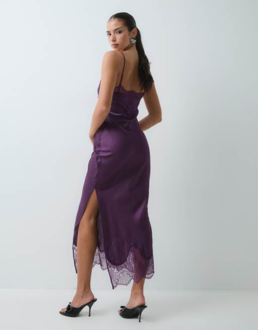 ASOS DESIGN satin and lace cami maxi dress in purple, 3 of 5