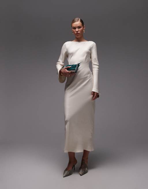 ASOS DESIGN satin angel sleeve low back maxi dress in ecru