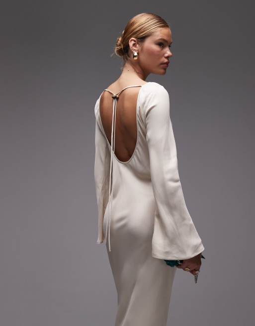 ASOS DESIGN satin angel sleeve low back maxi dress in ecru