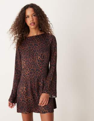 Shop Asos Design Satin Angel Sleeve Mini Dress In Multi