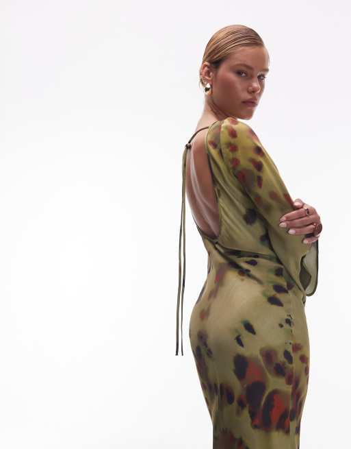 ASOS DESIGN satin angel sleeves low back midaxi dress in tie dye print, 2 of 4