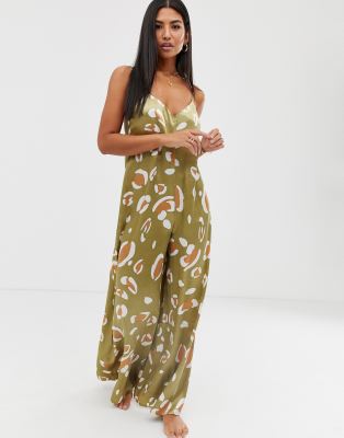 satin leopard print jumpsuit