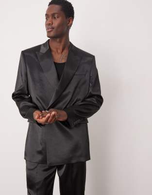 ASOS DESIGN – Satin-Anzugjacke in Schwarz mit schmalem Schnitt - view 1