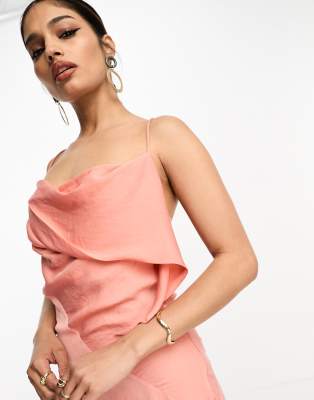 ASOS DESIGN satin asymmetric hem slip dress with tendril bodice