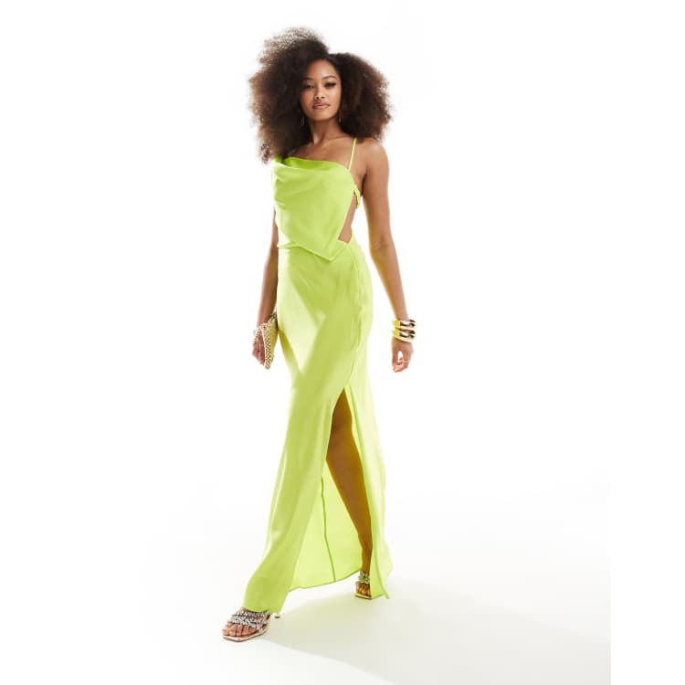 ASOS DESIGN satin asymmetric maxi dress with open back