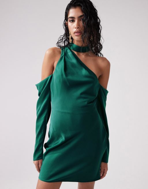 Asos green satin dress best sale