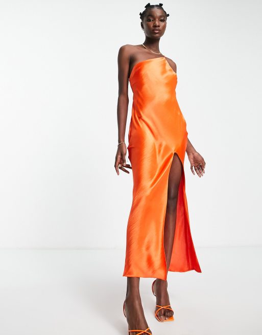 Zara orange shop silk dress