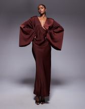 ASOS DESIGN velvet devore crew neck sleeveless maxi dress with tie back in mocha