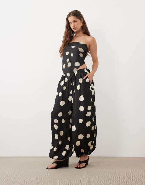 ASOS DESIGN Satin-Ballonhose mit schwarzen Punkten als Kombiteil - view 1