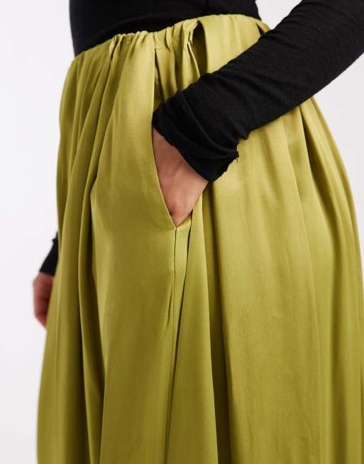 ASOS DESIGN satin balloon pants in olive