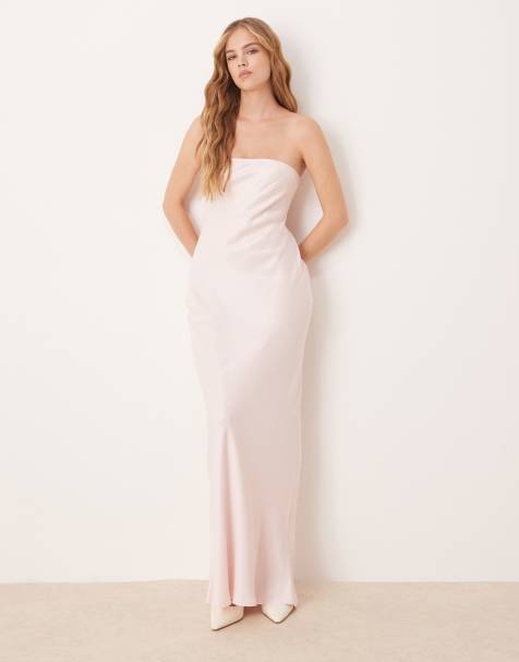 ASOS DESIGN satin bandeau bias cut maxi dress in pink - view 1