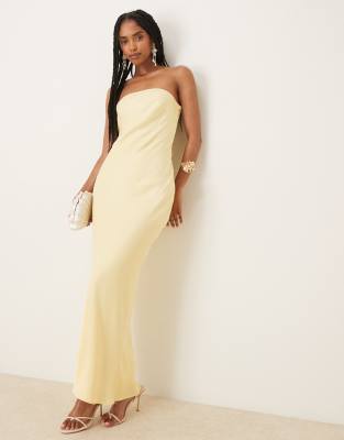 satin bandeau bias maxi dress in buttermilk-Yellow